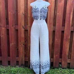 Papaya Printed Black and White Lace Open Back Cutout Jumpsuit Size L